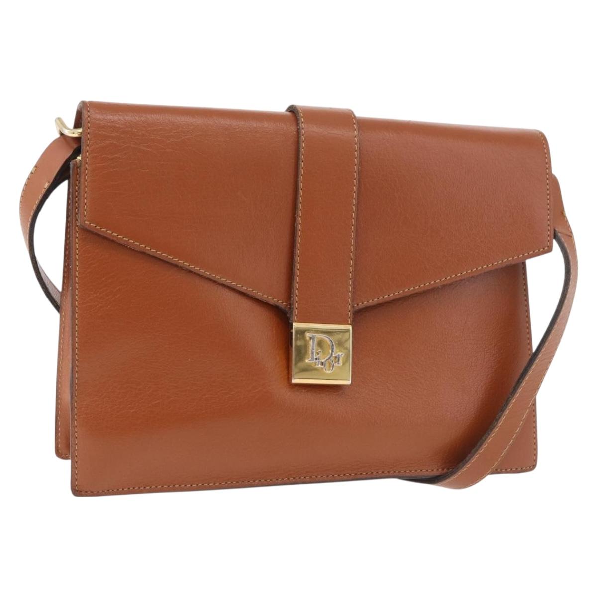 Christian Dior Shoulder Bag Leather Brown Gold Auth 189363