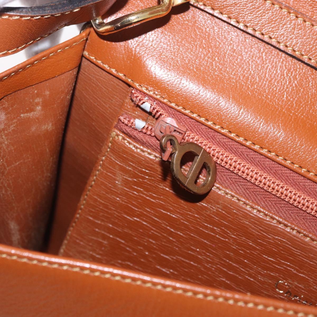 Christian Dior Shoulder Bag Leather Brown Gold Auth 189363