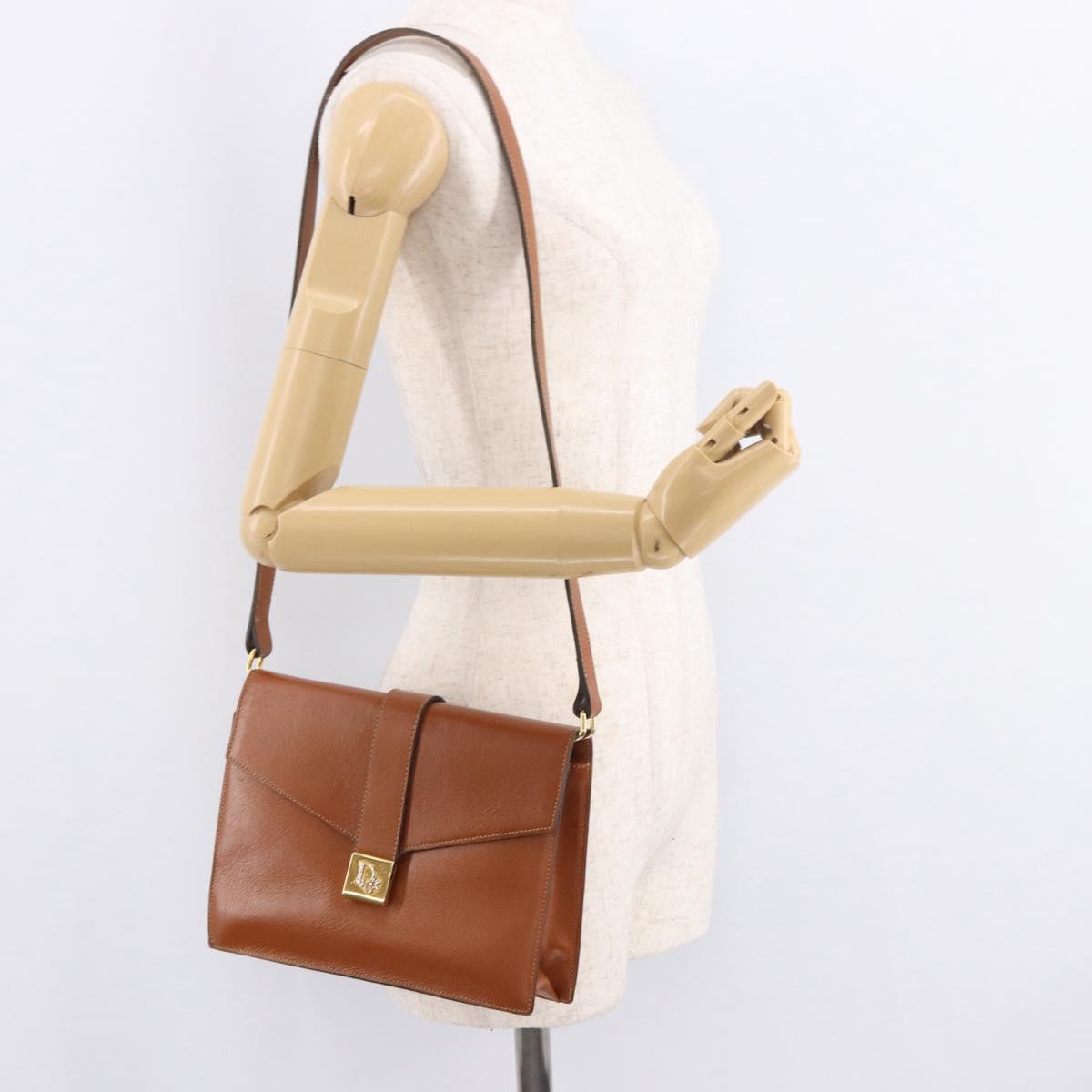 Christian Dior Shoulder Bag Leather Brown Gold Auth 189363