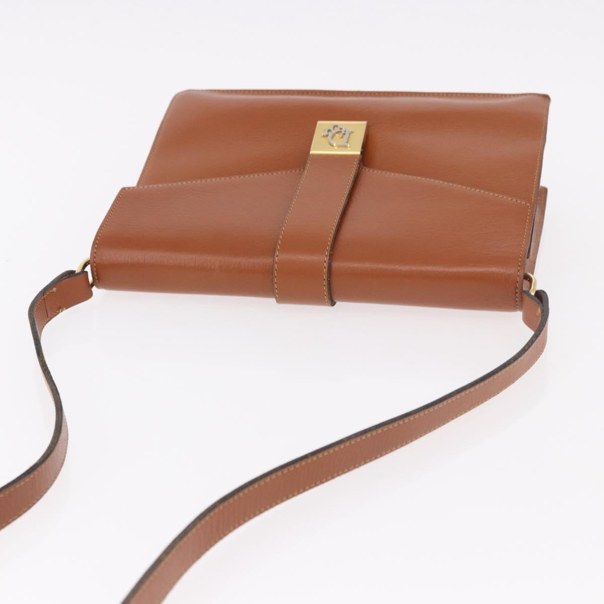 Christian Dior Shoulder Bag Leather Brown Gold Auth 189363
