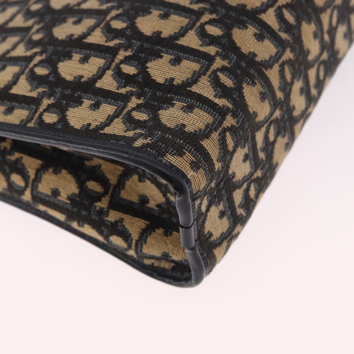 Christian Dior Trotter Canvas Shoulder Bag Navy Gold Auth 189365