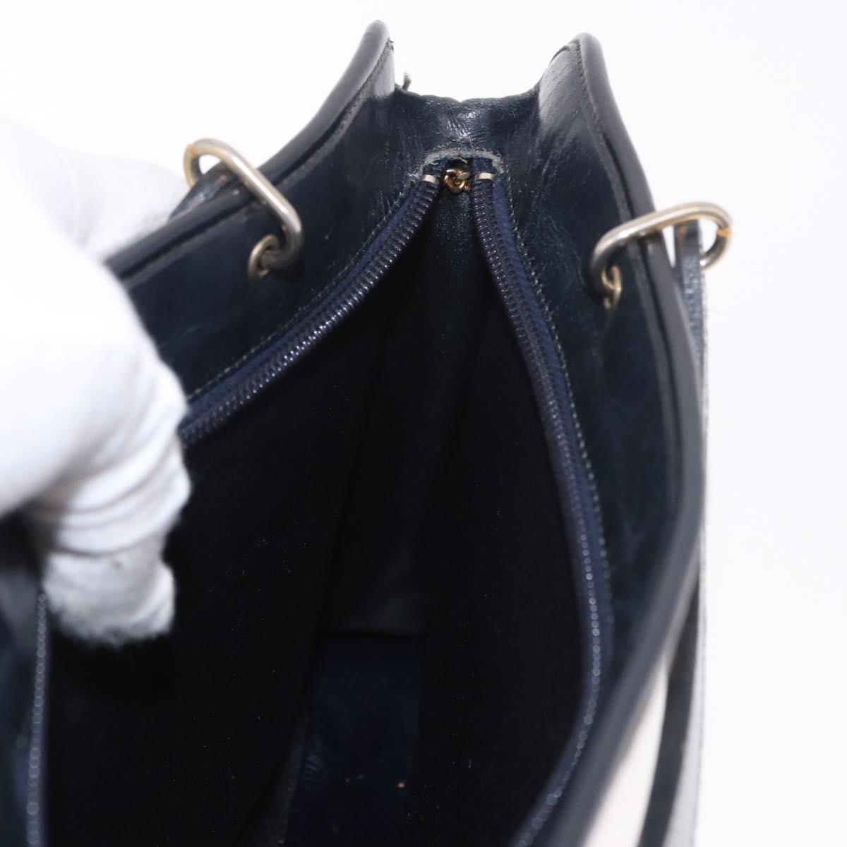 Christian Dior Trotter Canvas Shoulder Bag Navy Gold Auth 189365