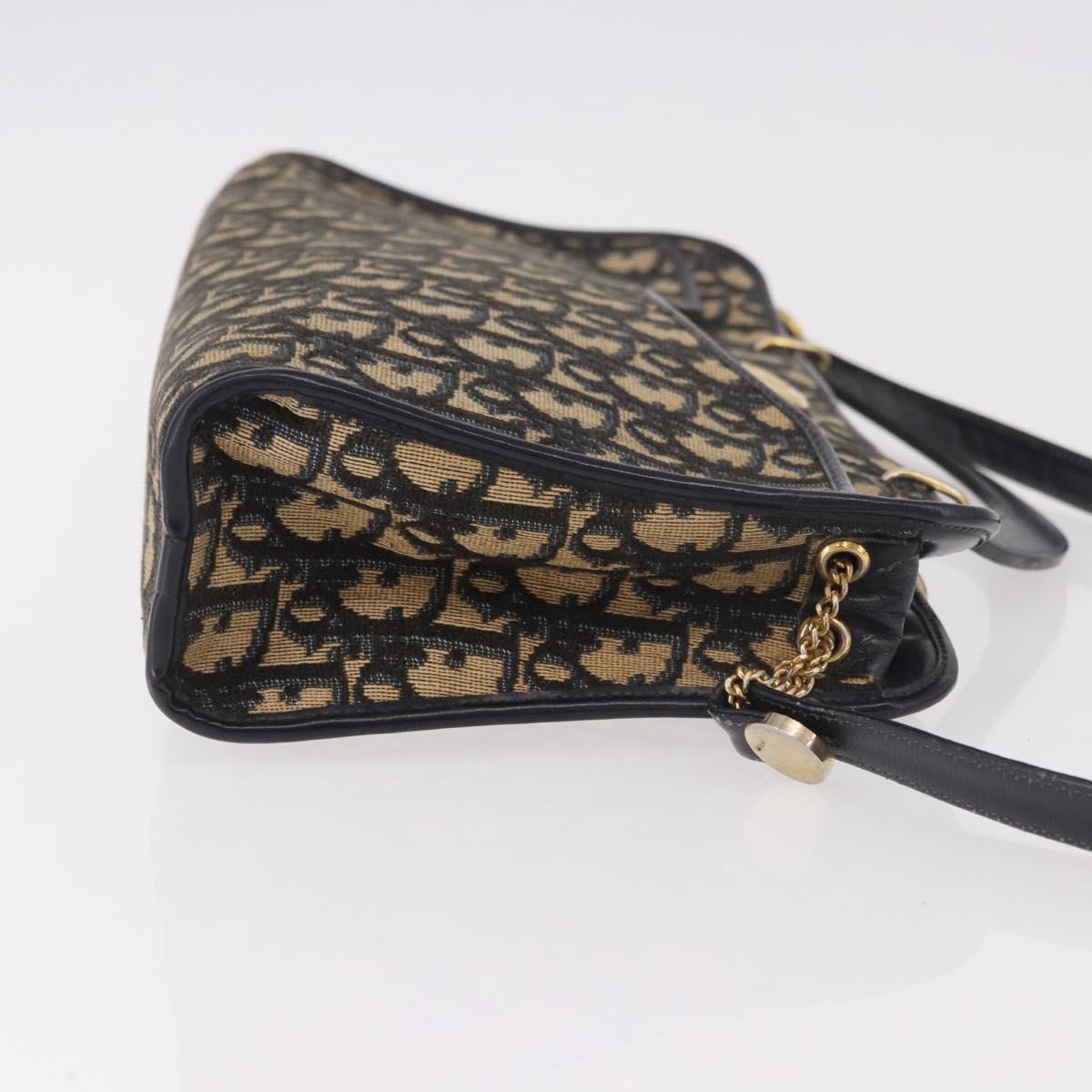 Christian Dior Trotter Canvas Shoulder Bag Navy Gold Auth 189365