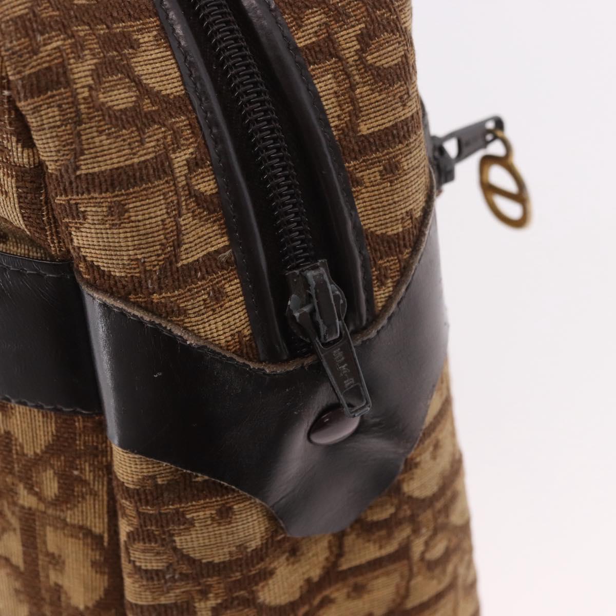 Christian Dior Trotter Canvas Boston Bag Brown Gold Auth 189366