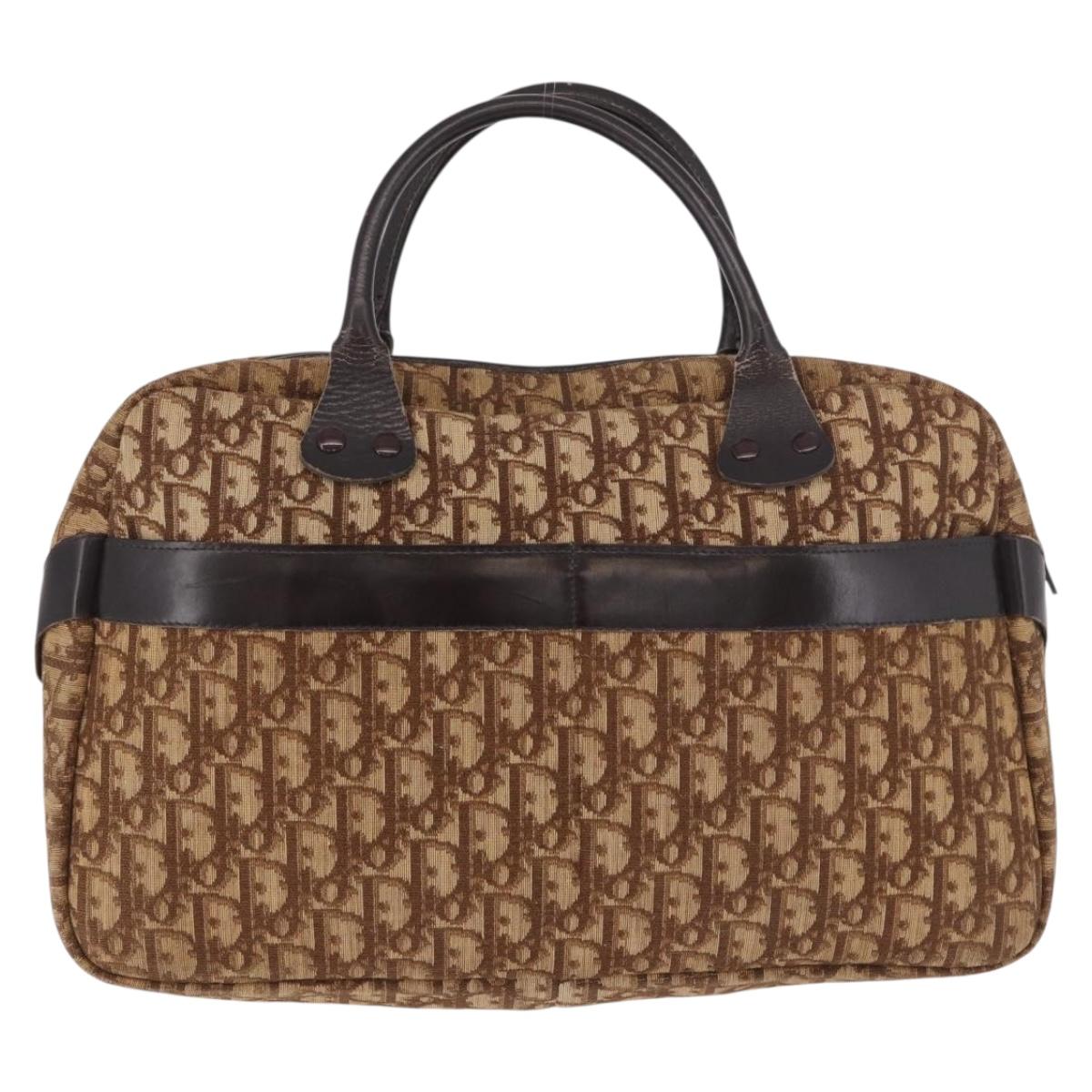 Christian Dior Trotter Canvas Boston Bag Brown Gold Auth 189366