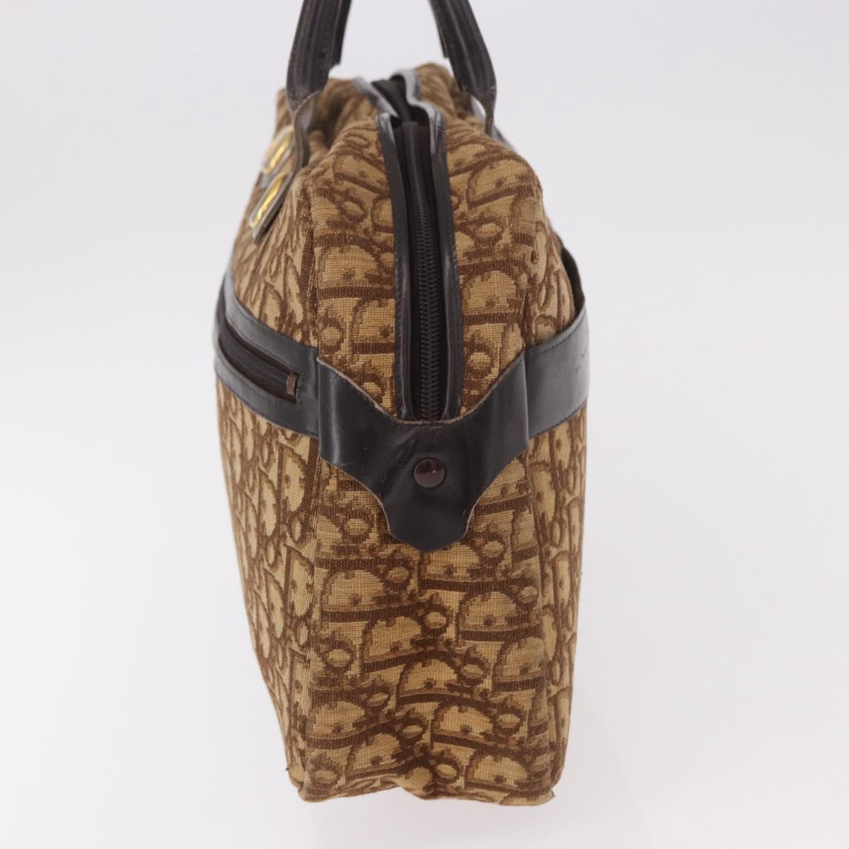 Christian Dior Trotter Canvas Boston Bag Brown Gold Auth 189366