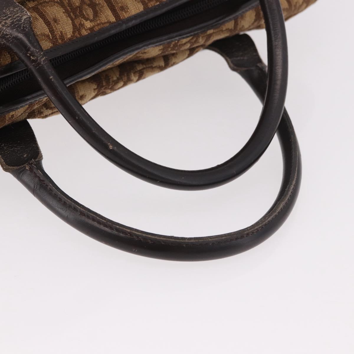 Christian Dior Trotter Canvas Boston Bag Brown Gold Auth 189366