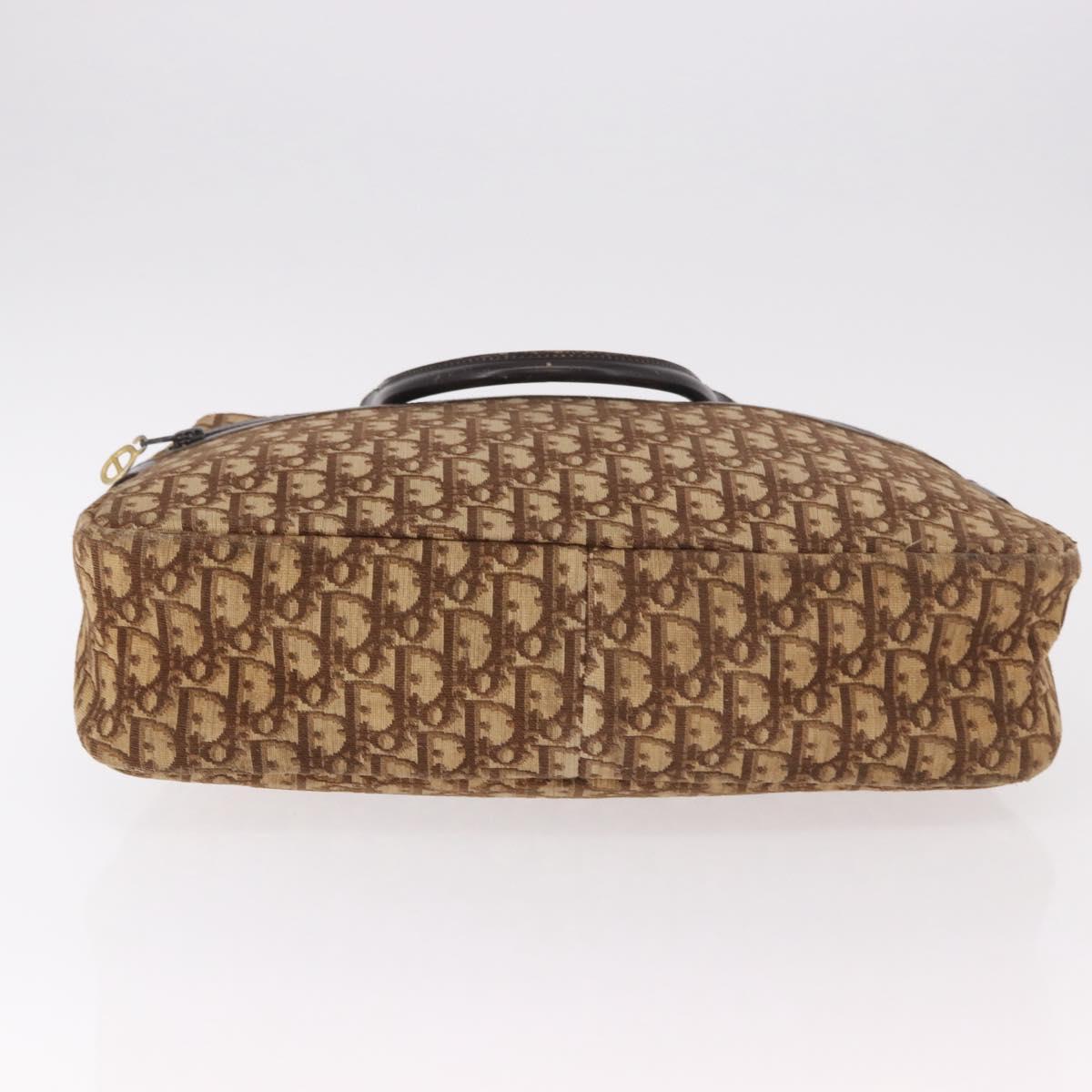 Christian Dior Trotter Canvas Boston Bag Brown Gold Auth 189366