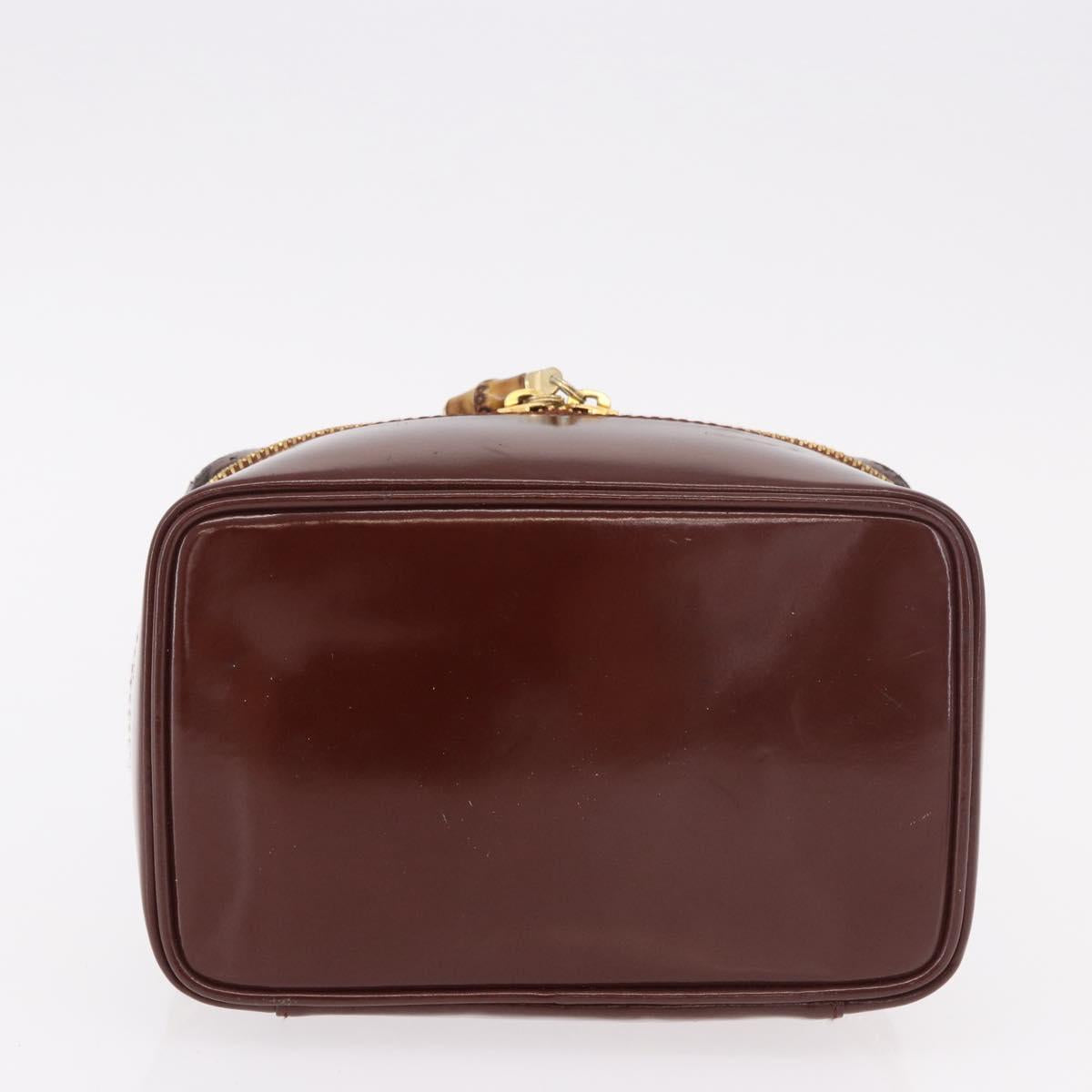 GUCCI Vanity Hand Bag Patent leather Bordeaux Gold 032 1956 0151 Auth 189367