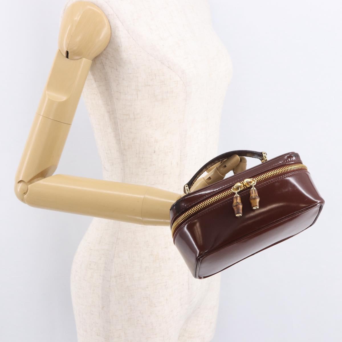 GUCCI Vanity Hand Bag Patent leather Bordeaux Gold 032 1956 0151 Auth 189367