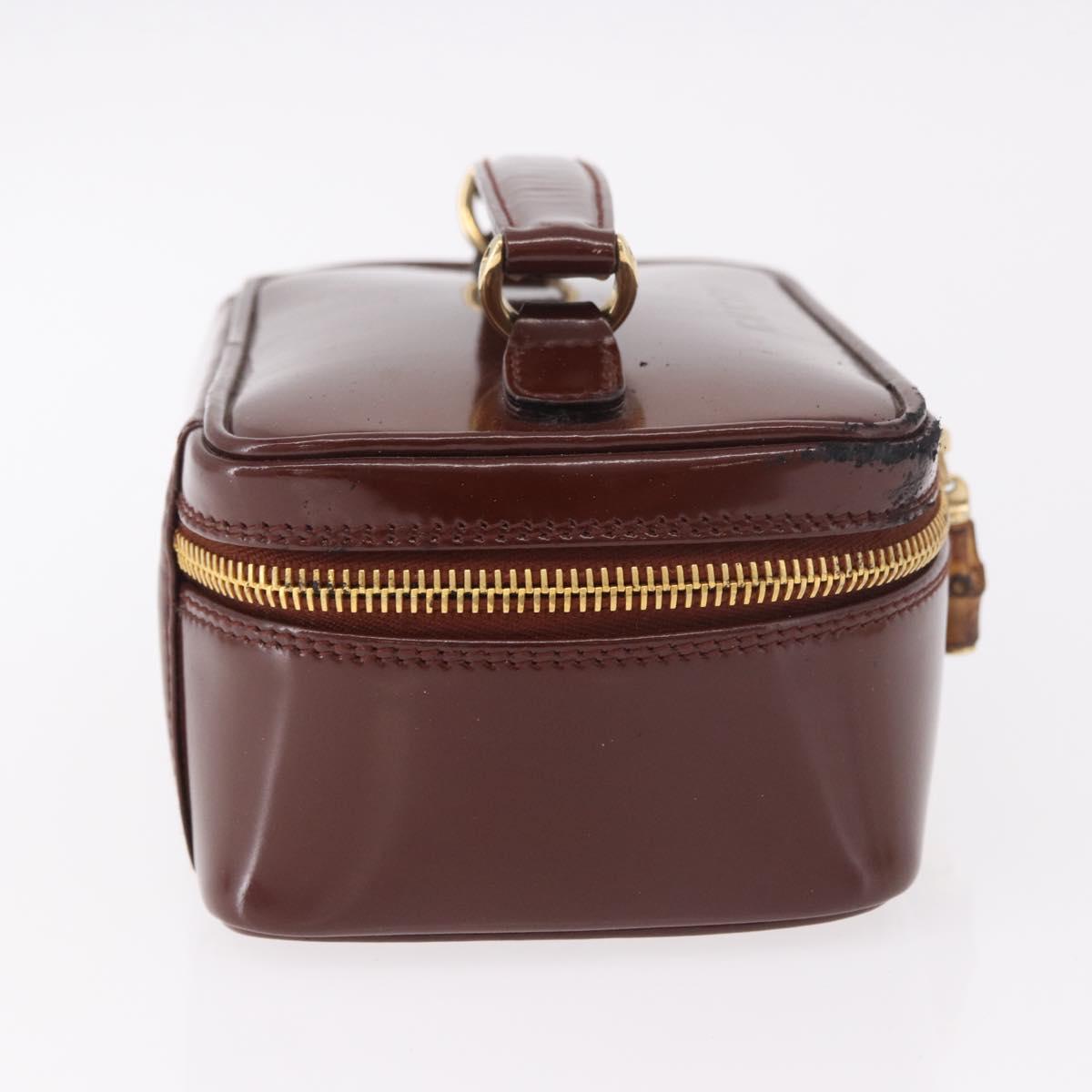 GUCCI Vanity Hand Bag Patent leather Bordeaux Gold 032 1956 0151 Auth 189367