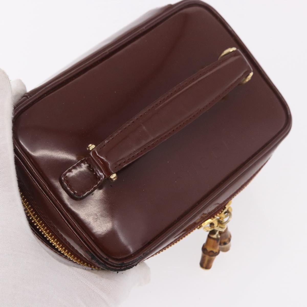 GUCCI Vanity Hand Bag Patent leather Bordeaux Gold 032 1956 0151 Auth 189367