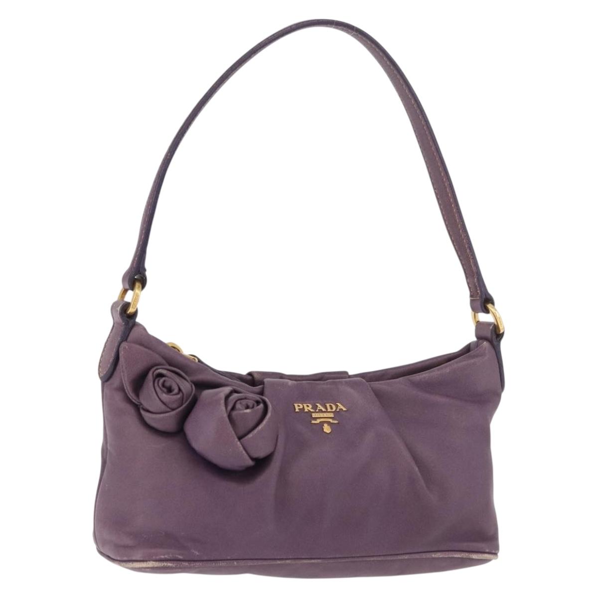 PRADA Accessory Pouch Leather Purple Gold Auth 189372A