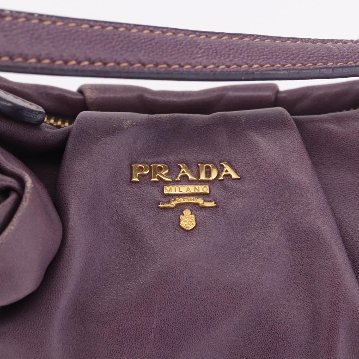 PRADA Accessory Pouch Leather Purple Gold Auth 189372A