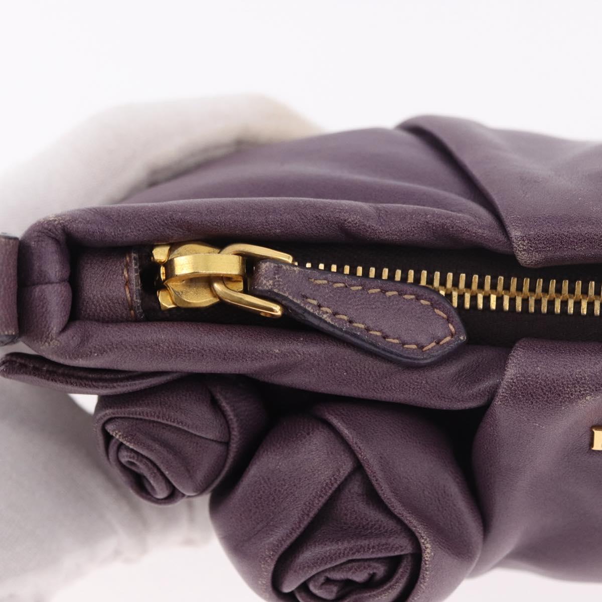 PRADA Accessory Pouch Leather Purple Gold Auth 189372A