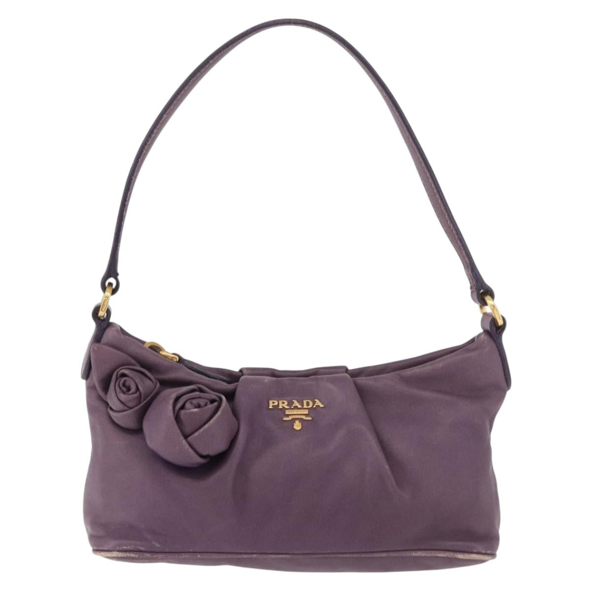 PRADA Accessory Pouch Leather Purple Gold Auth 189372A