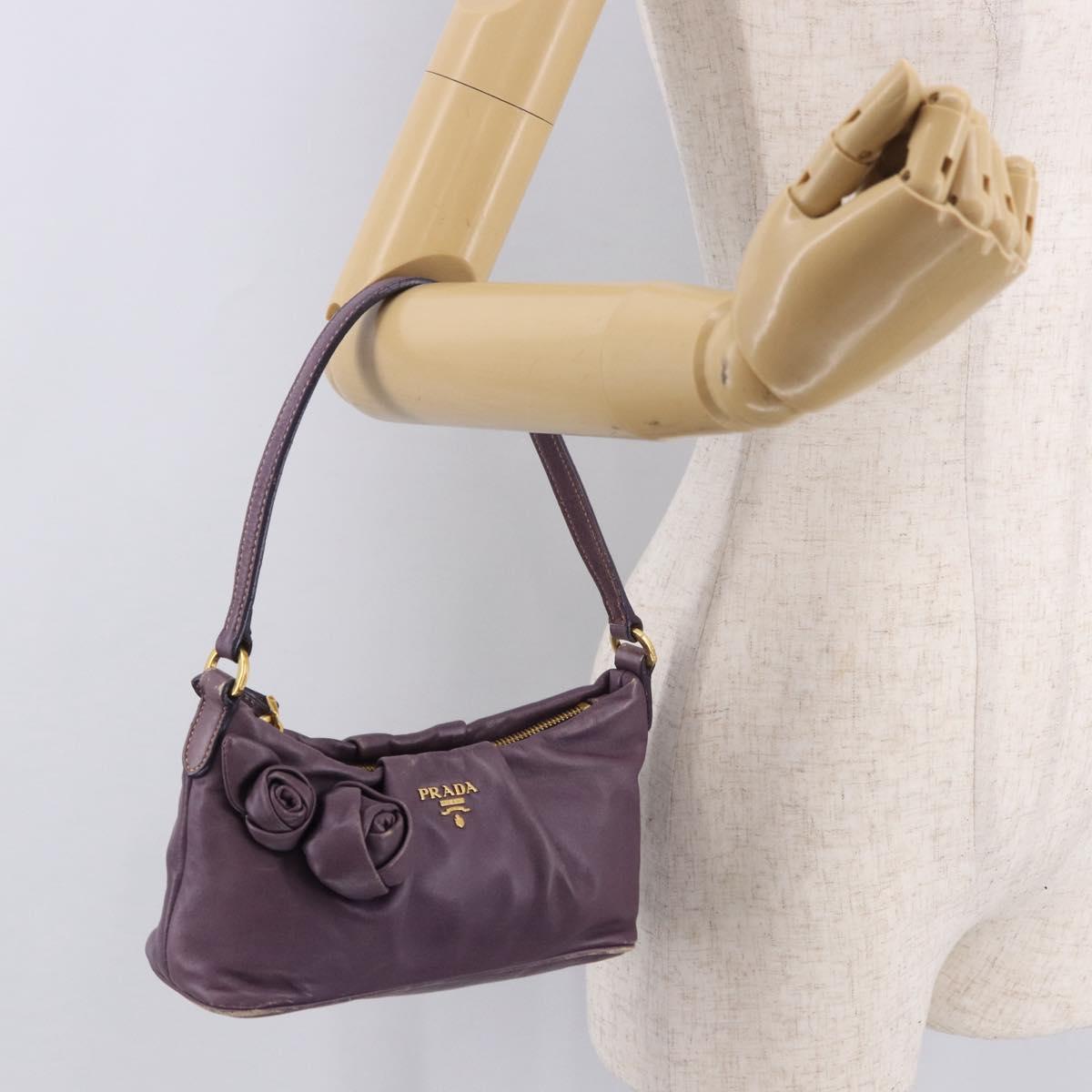 PRADA Accessory Pouch Leather Purple Gold Auth 189372A