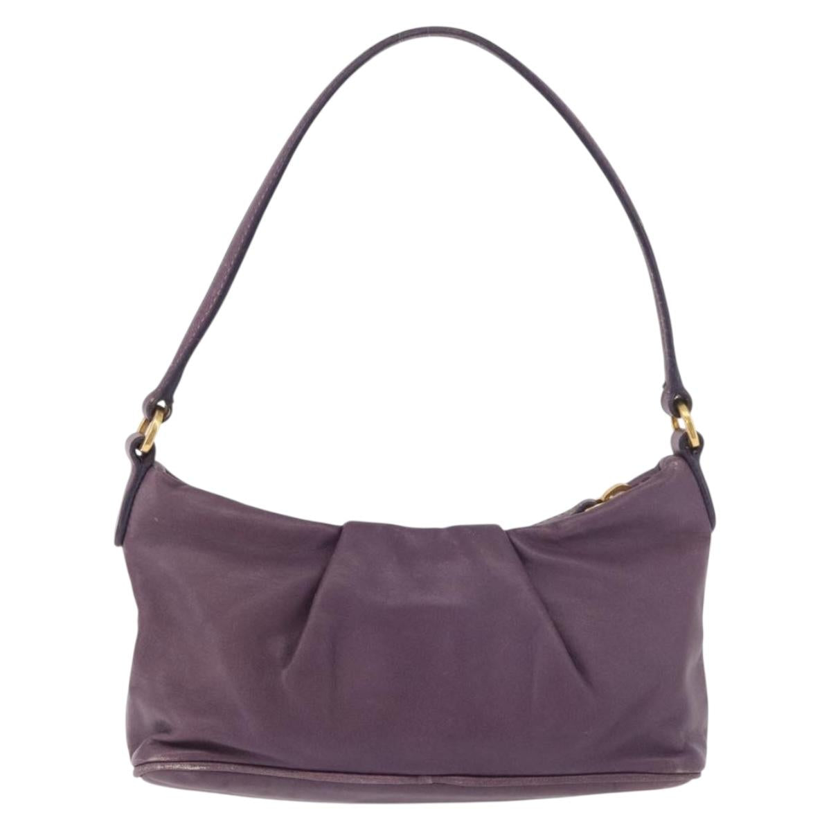 PRADA Accessory Pouch Leather Purple Gold Auth 189372A