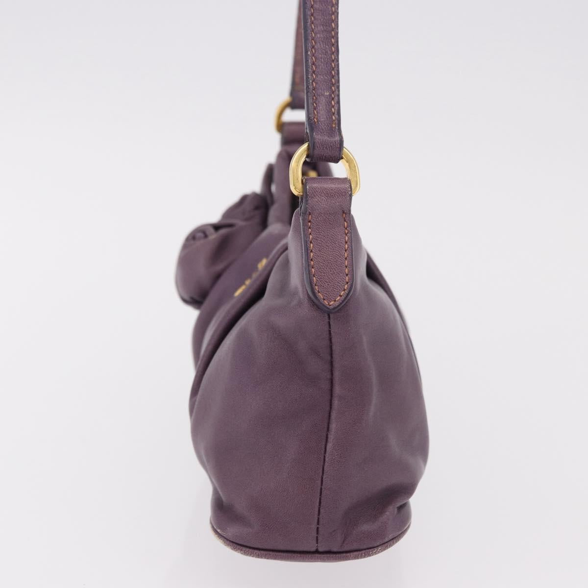 PRADA Accessory Pouch Leather Purple Gold Auth 189372A