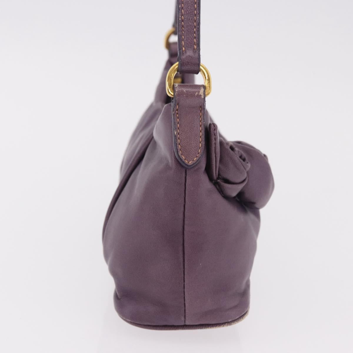 PRADA Accessory Pouch Leather Purple Gold Auth 189372A
