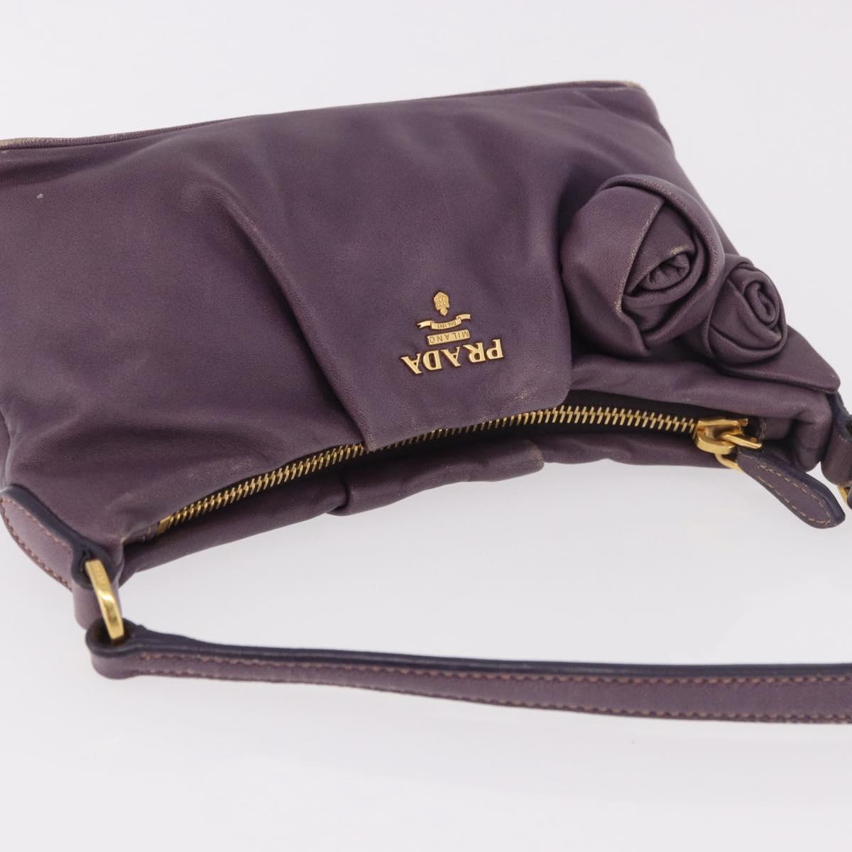 PRADA Accessory Pouch Leather Purple Gold Auth 189372A