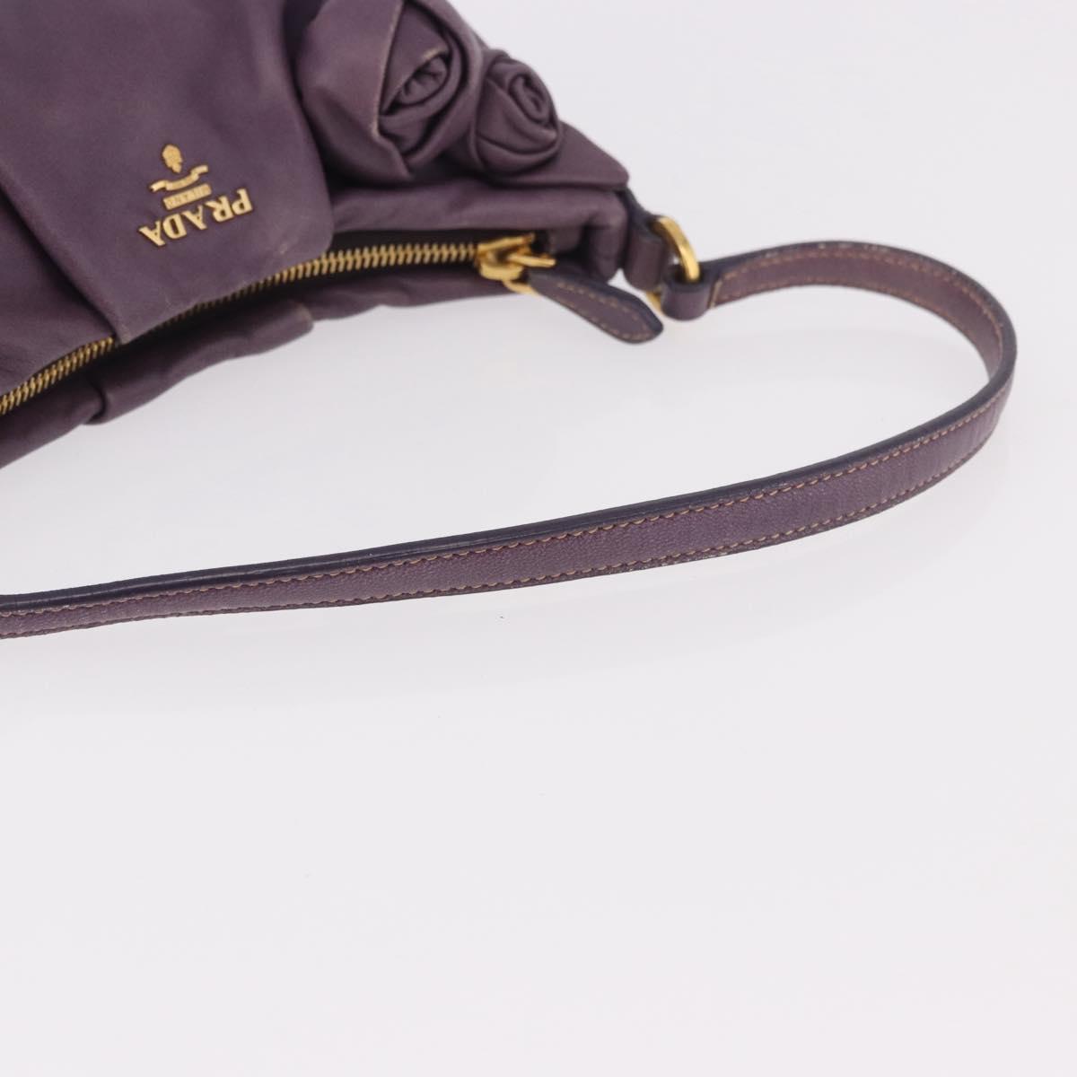PRADA Accessory Pouch Leather Purple Gold Auth 189372A