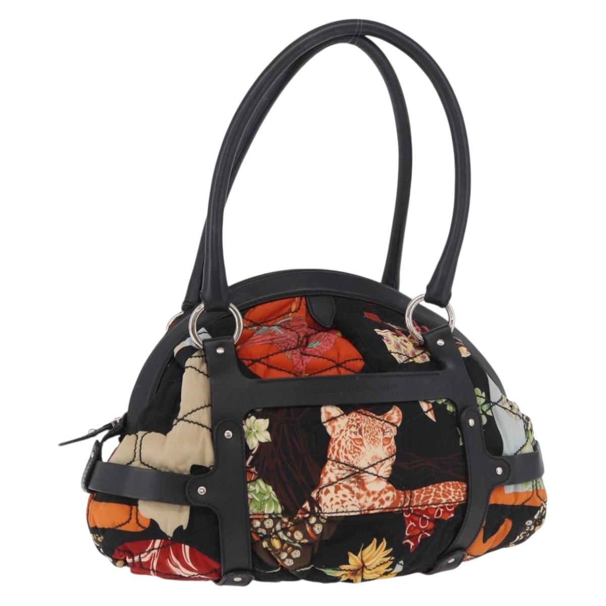 Salvatore Ferragamo Hand Bag Canvas Black Silver Auth 189378A