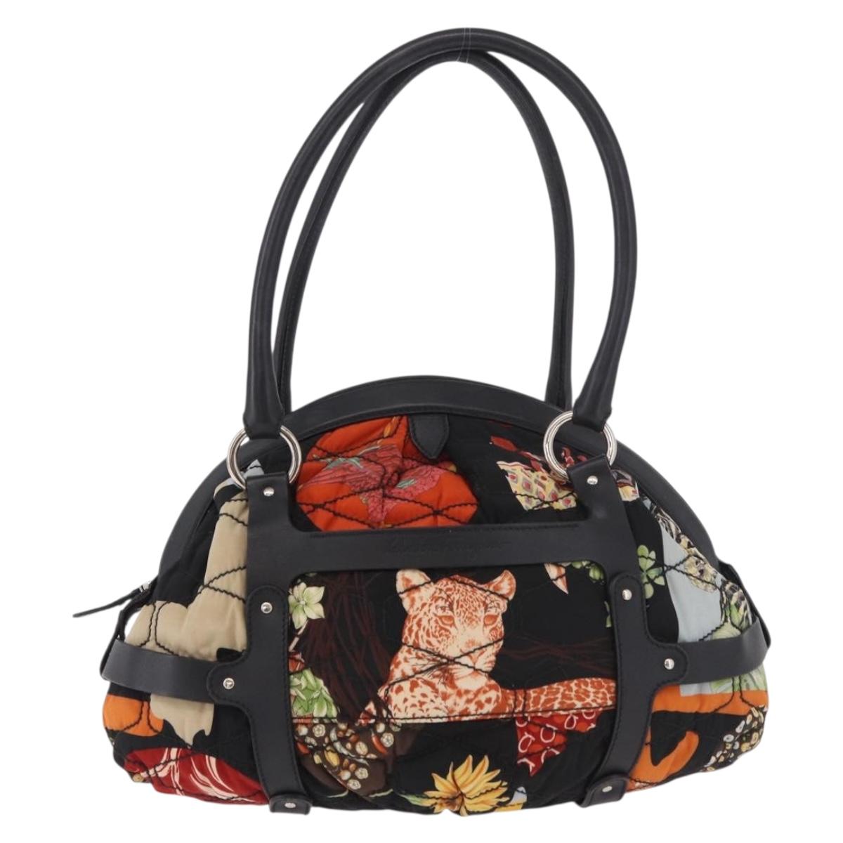 Salvatore Ferragamo Hand Bag Canvas Black Silver Auth 189378A
