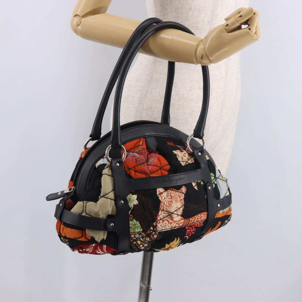 Salvatore Ferragamo Hand Bag Canvas Black Silver Auth 189378A