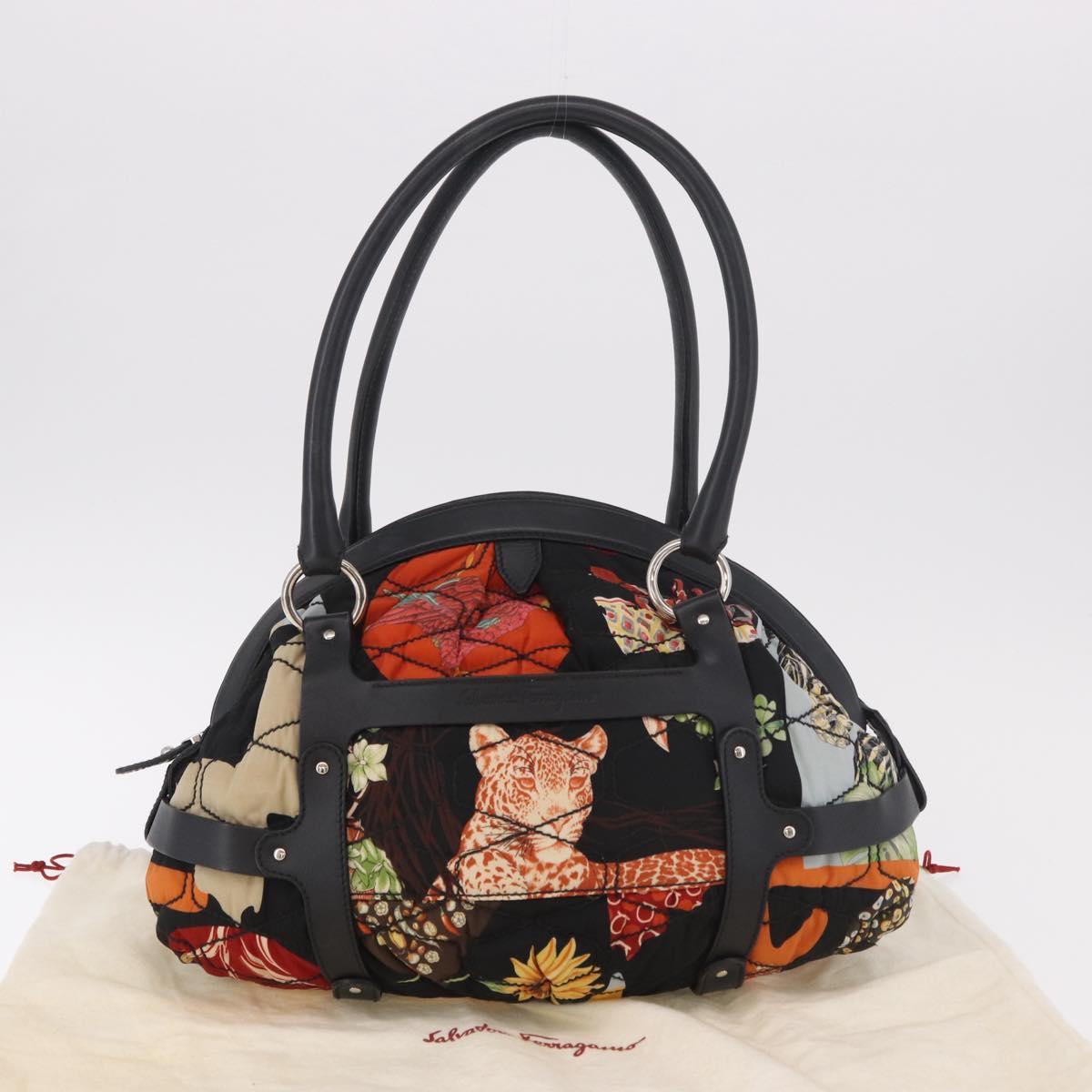 Salvatore Ferragamo Hand Bag Canvas Black Silver Auth 189378A