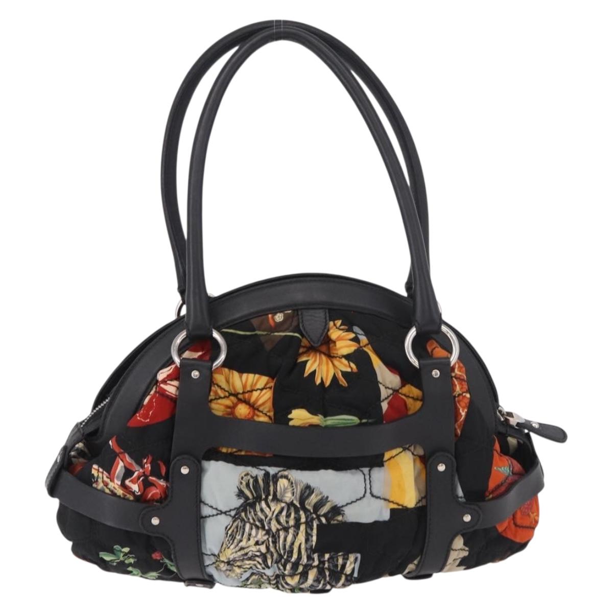 Salvatore Ferragamo Hand Bag Canvas Black Silver Auth 189378A