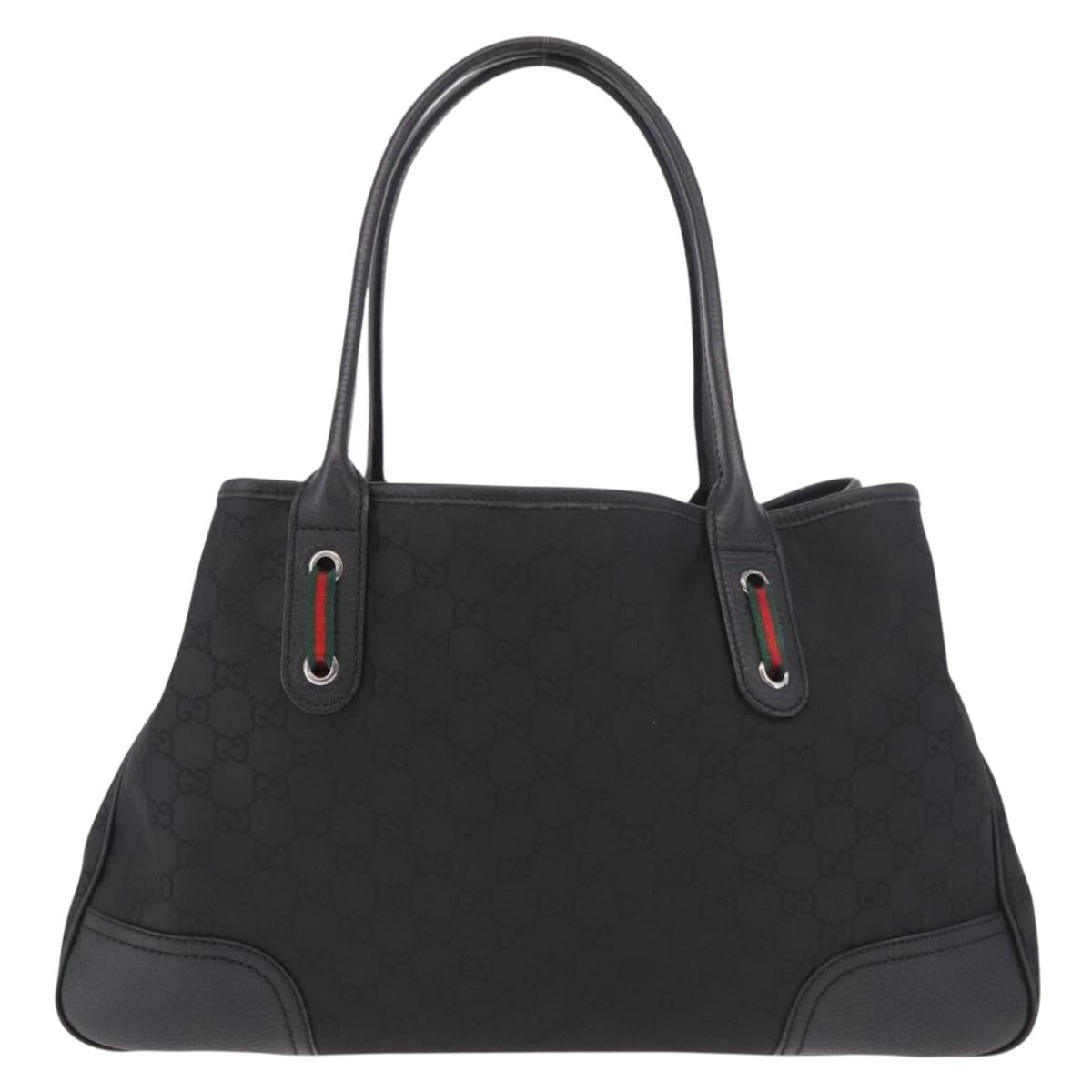 GUCCI GG Canvas Web Sherry Line Tote Bag Black Silver Red 293592 Auth 189381V