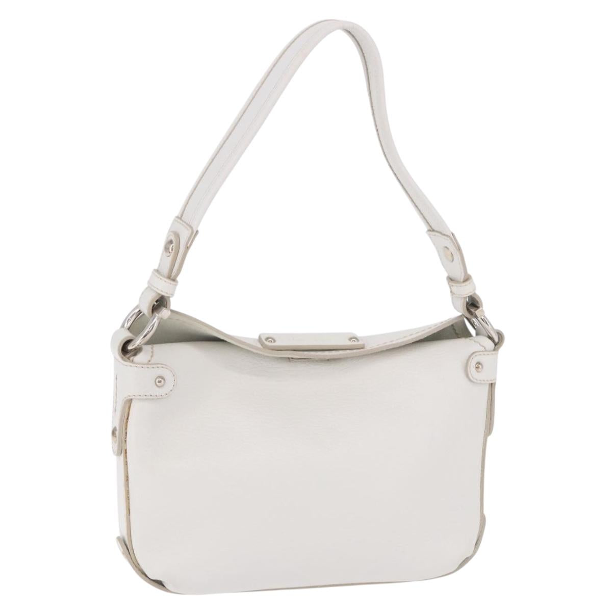 Salvatore Ferragamo Hand Bag Leather White Silver Auth 189382A