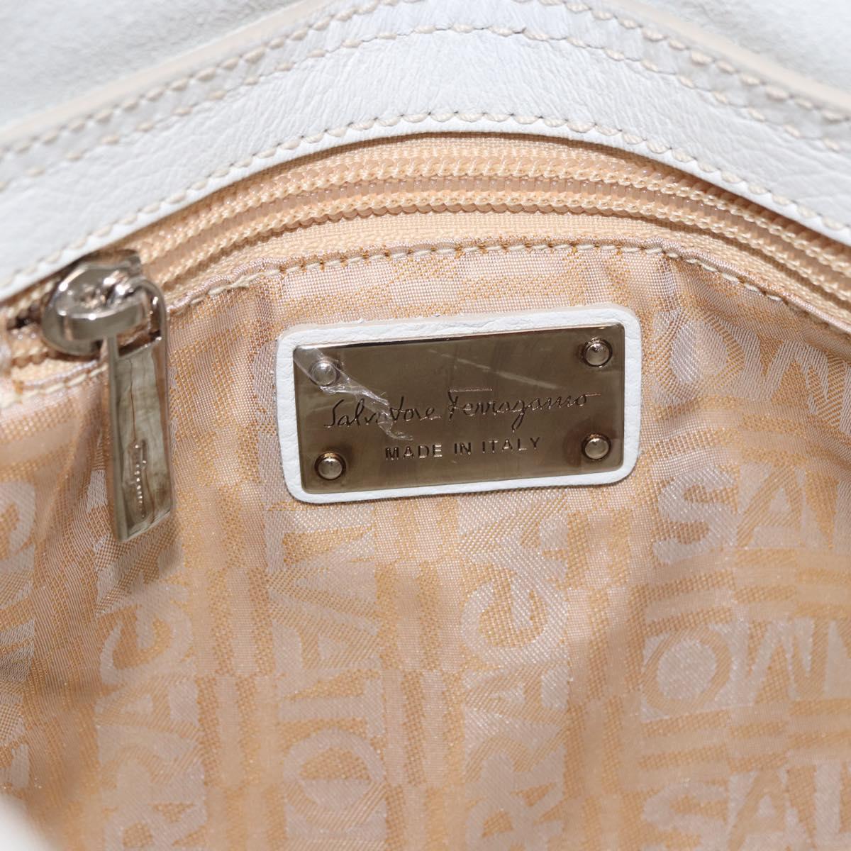 Salvatore Ferragamo Hand Bag Leather White Silver Auth 189382A