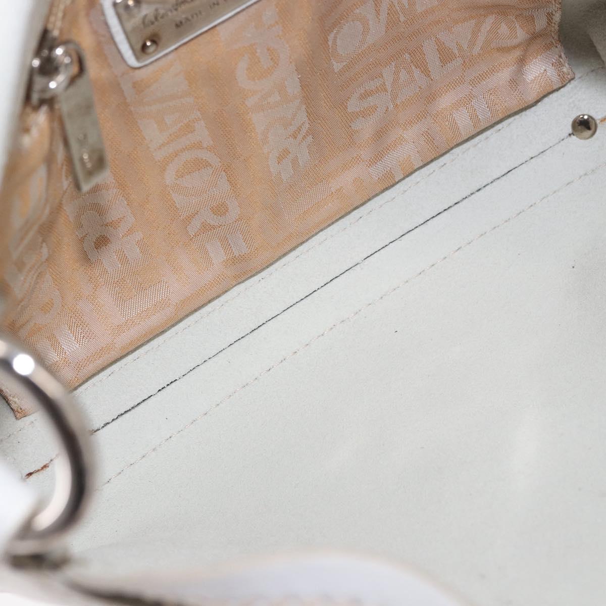 Salvatore Ferragamo Hand Bag Leather White Silver Auth 189382A