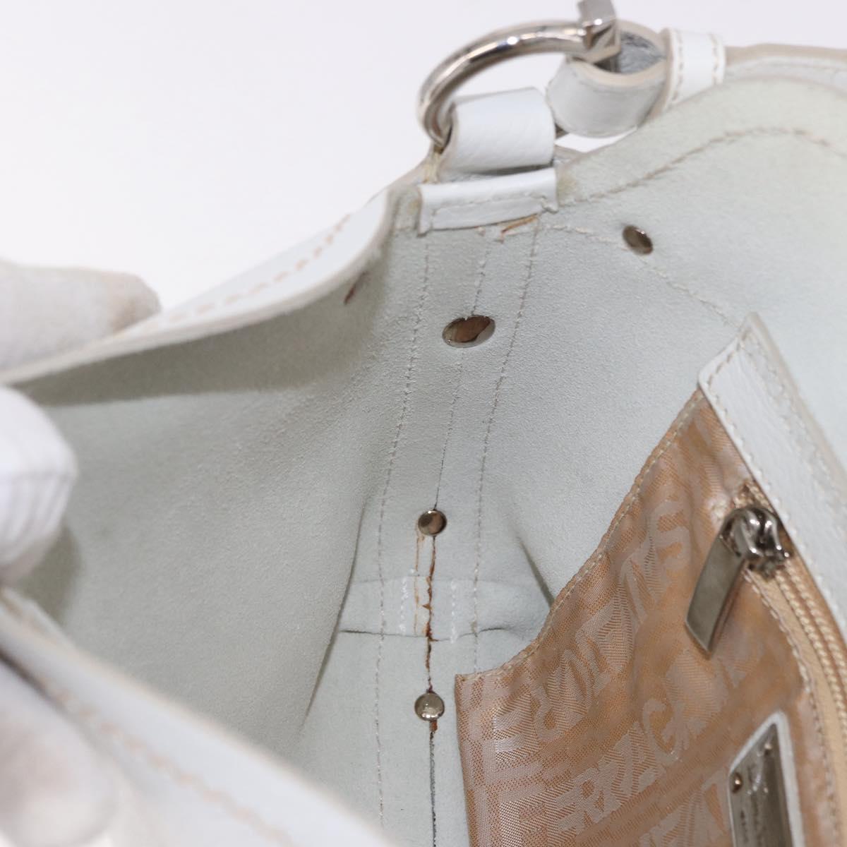 Salvatore Ferragamo Hand Bag Leather White Silver Auth 189382A