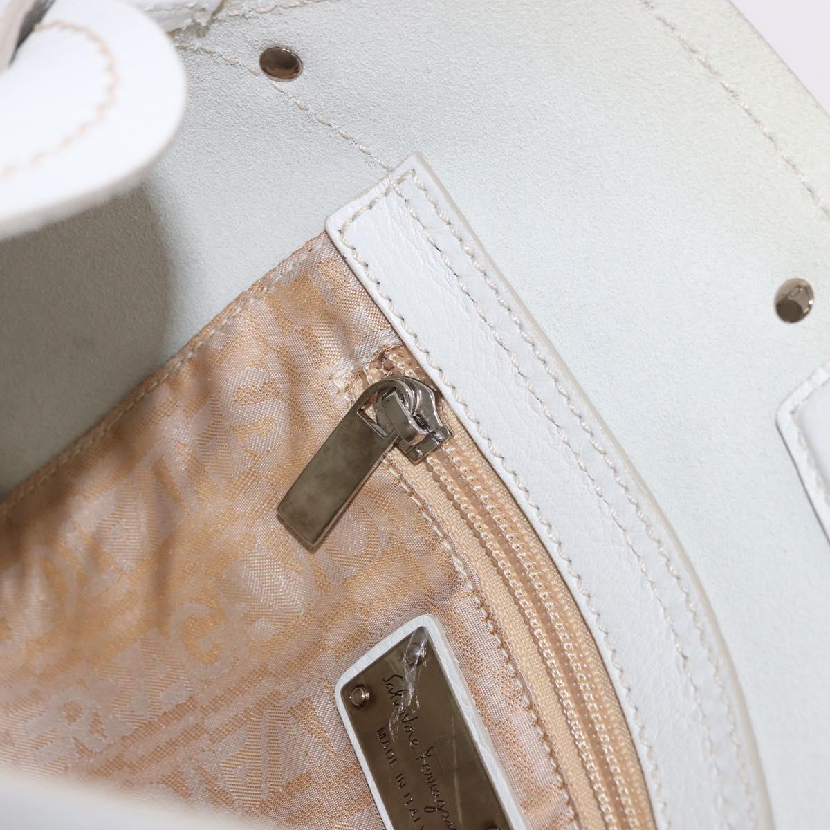 Salvatore Ferragamo Hand Bag Leather White Silver Auth 189382A