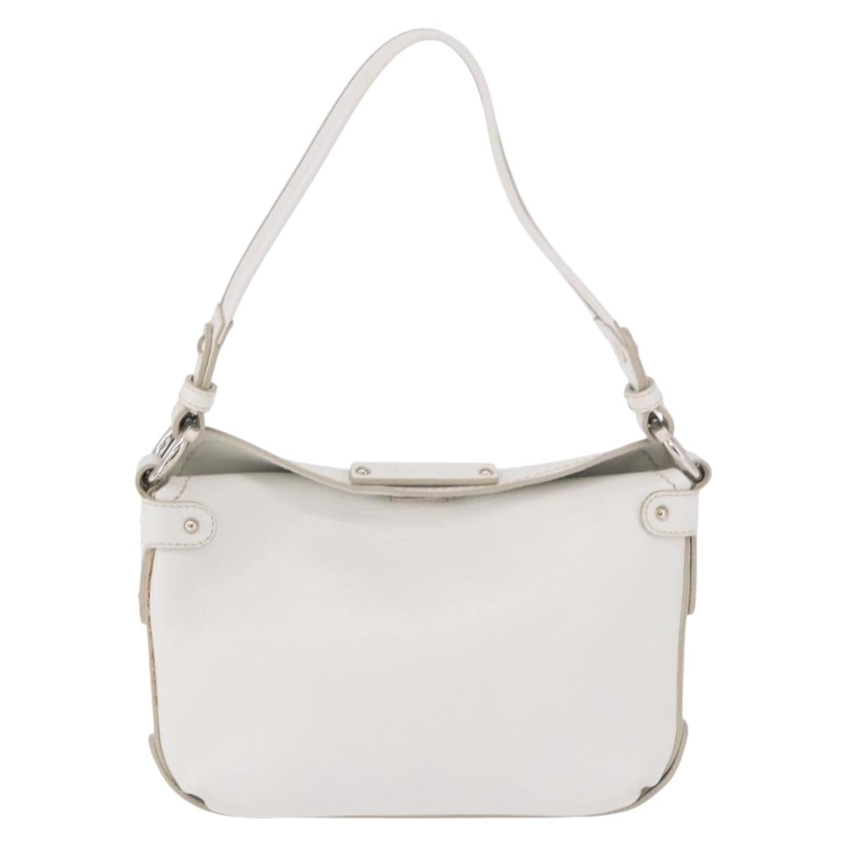 Salvatore Ferragamo Hand Bag Leather White Silver Auth 189382A