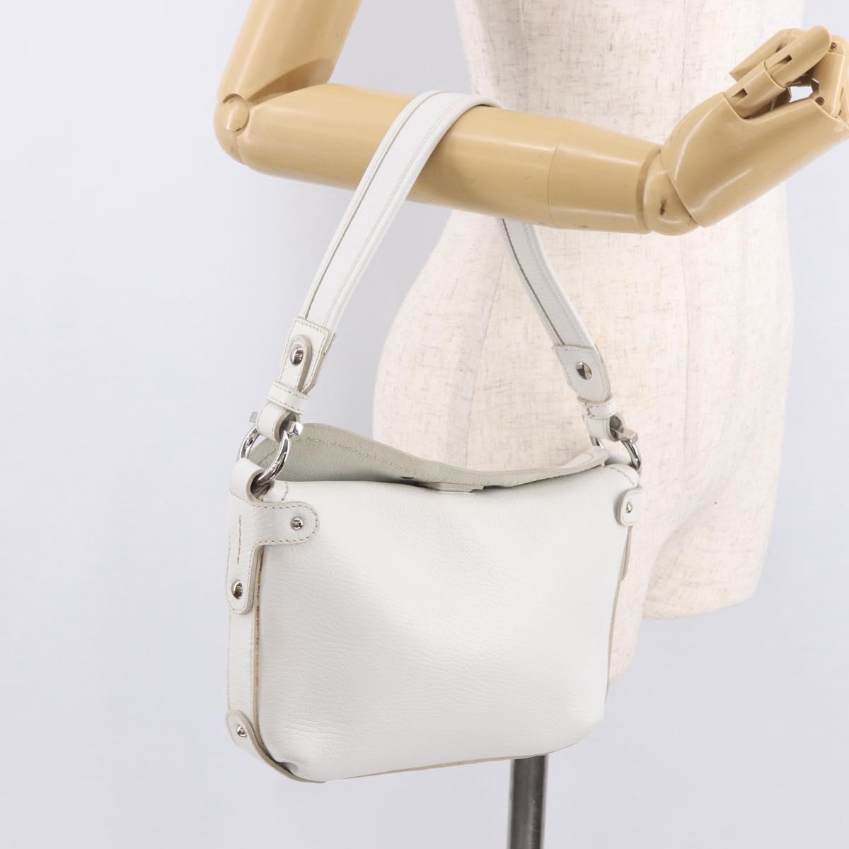 Salvatore Ferragamo Hand Bag Leather White Silver Auth 189382A