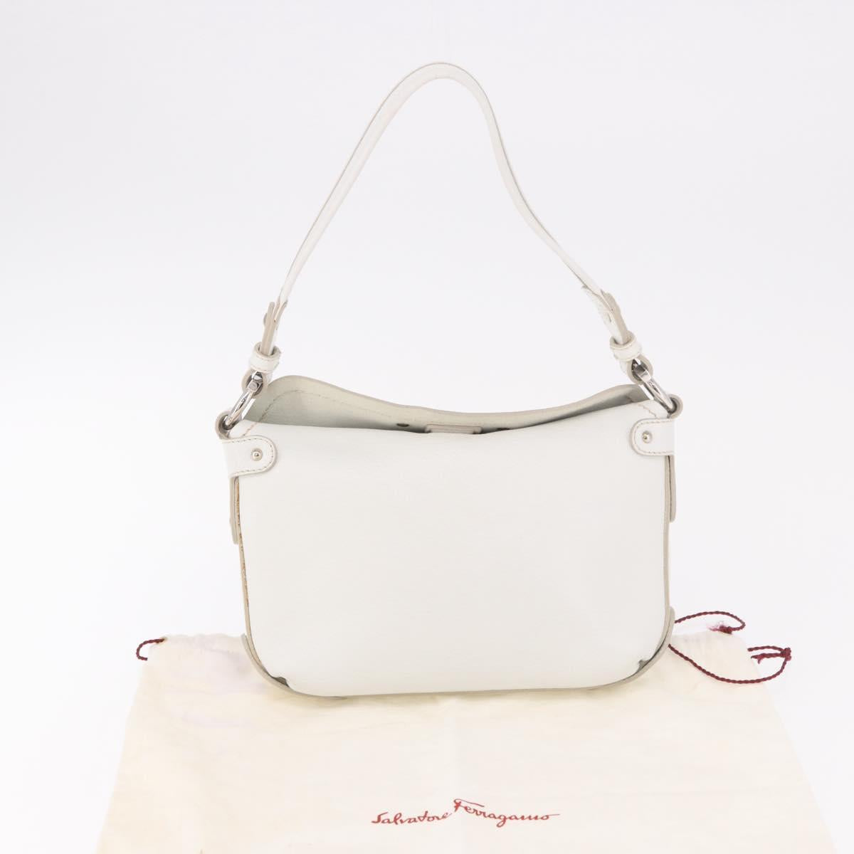 Salvatore Ferragamo Hand Bag Leather White Silver Auth 189382A