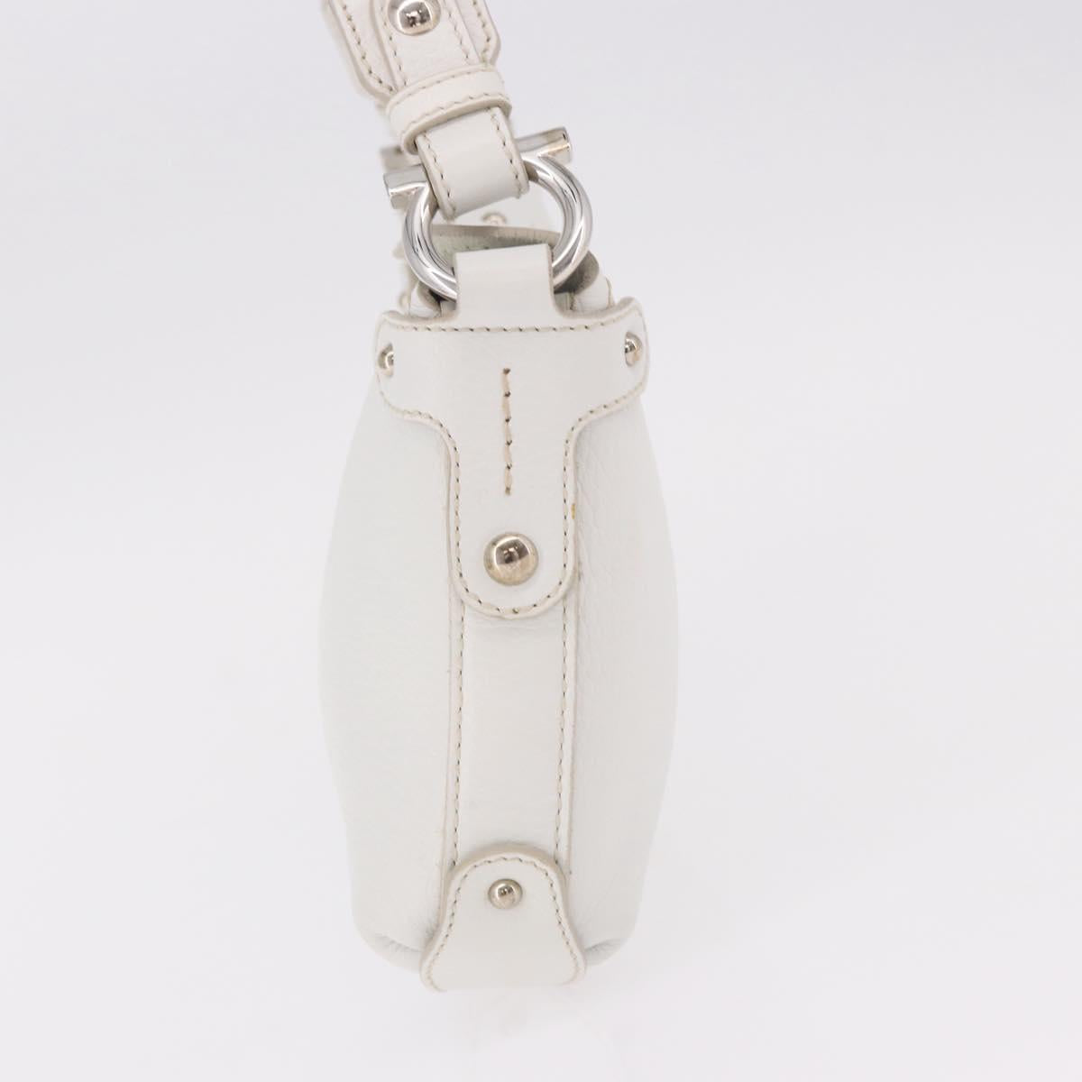 Salvatore Ferragamo Hand Bag Leather White Silver Auth 189382A