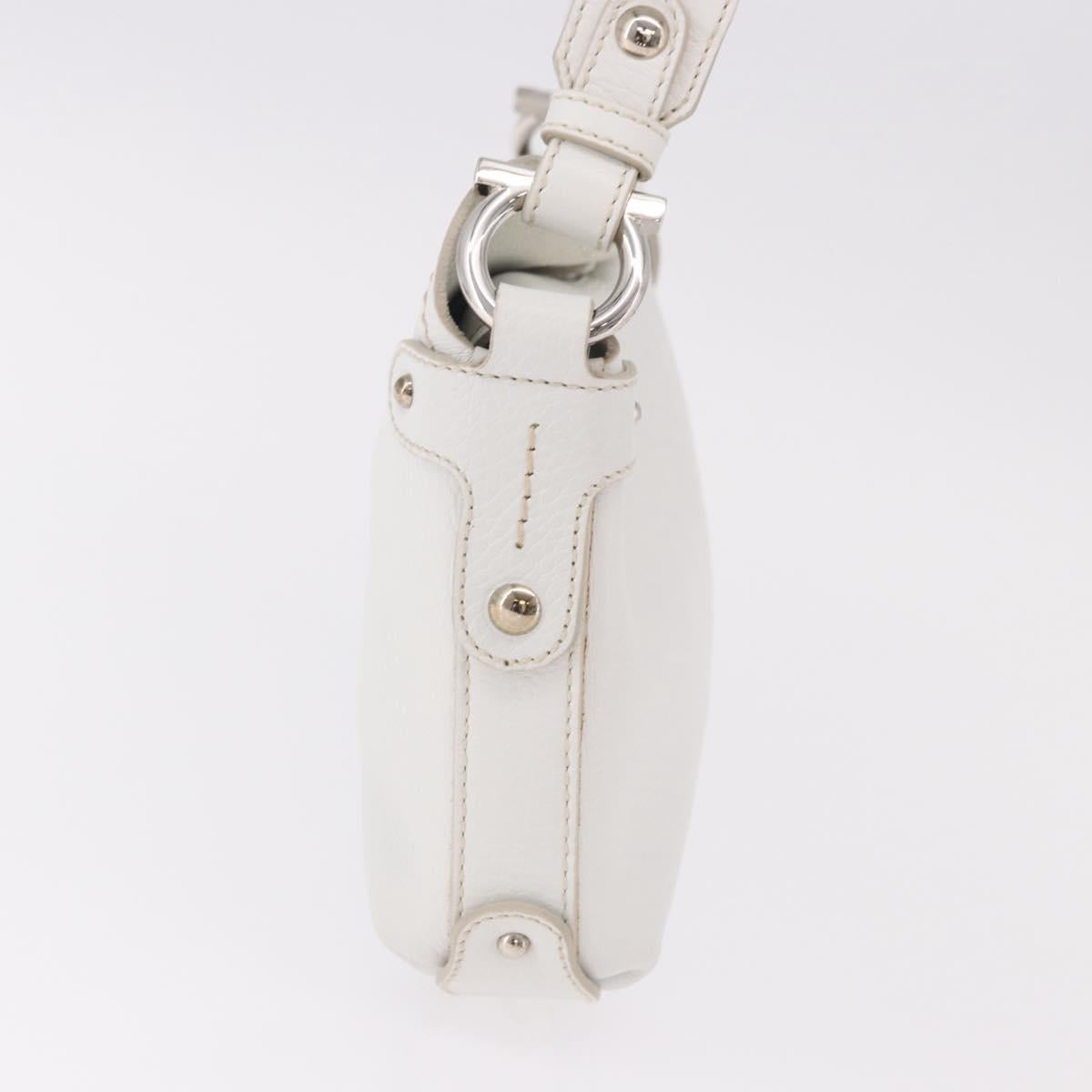 Salvatore Ferragamo Hand Bag Leather White Silver Auth 189382A