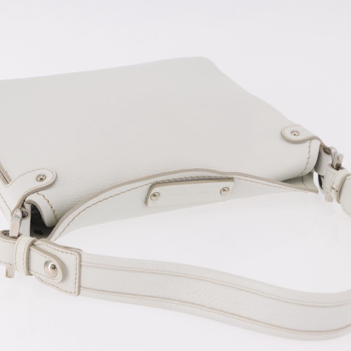 Salvatore Ferragamo Hand Bag Leather White Silver Auth 189382A