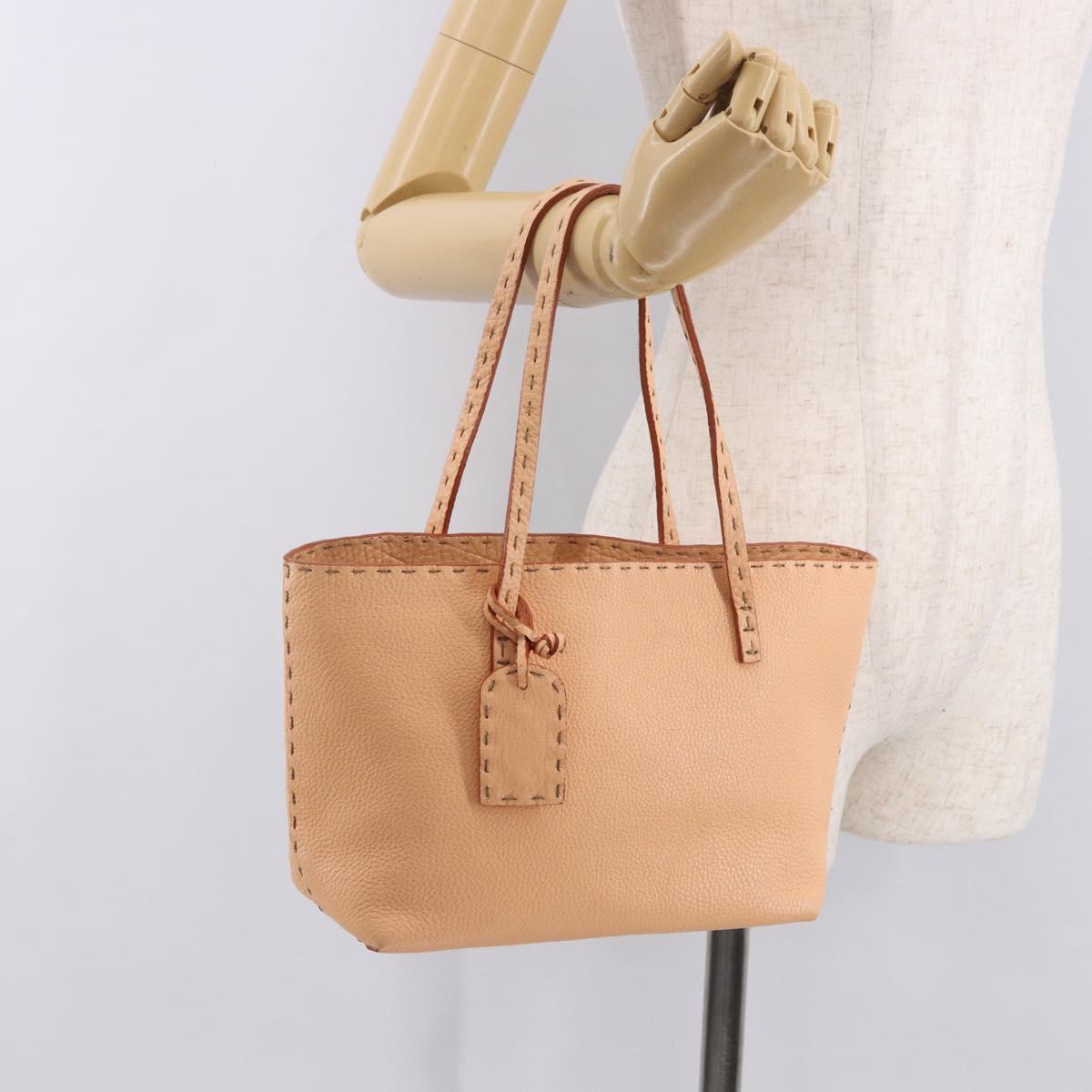 FENDI Celeria Hand Bag Leather Orange Auth 189383V