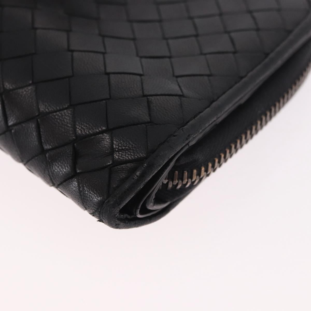BOTTEGA VENETA INTRECCIATO Wallet Leather Black Auth 189385A