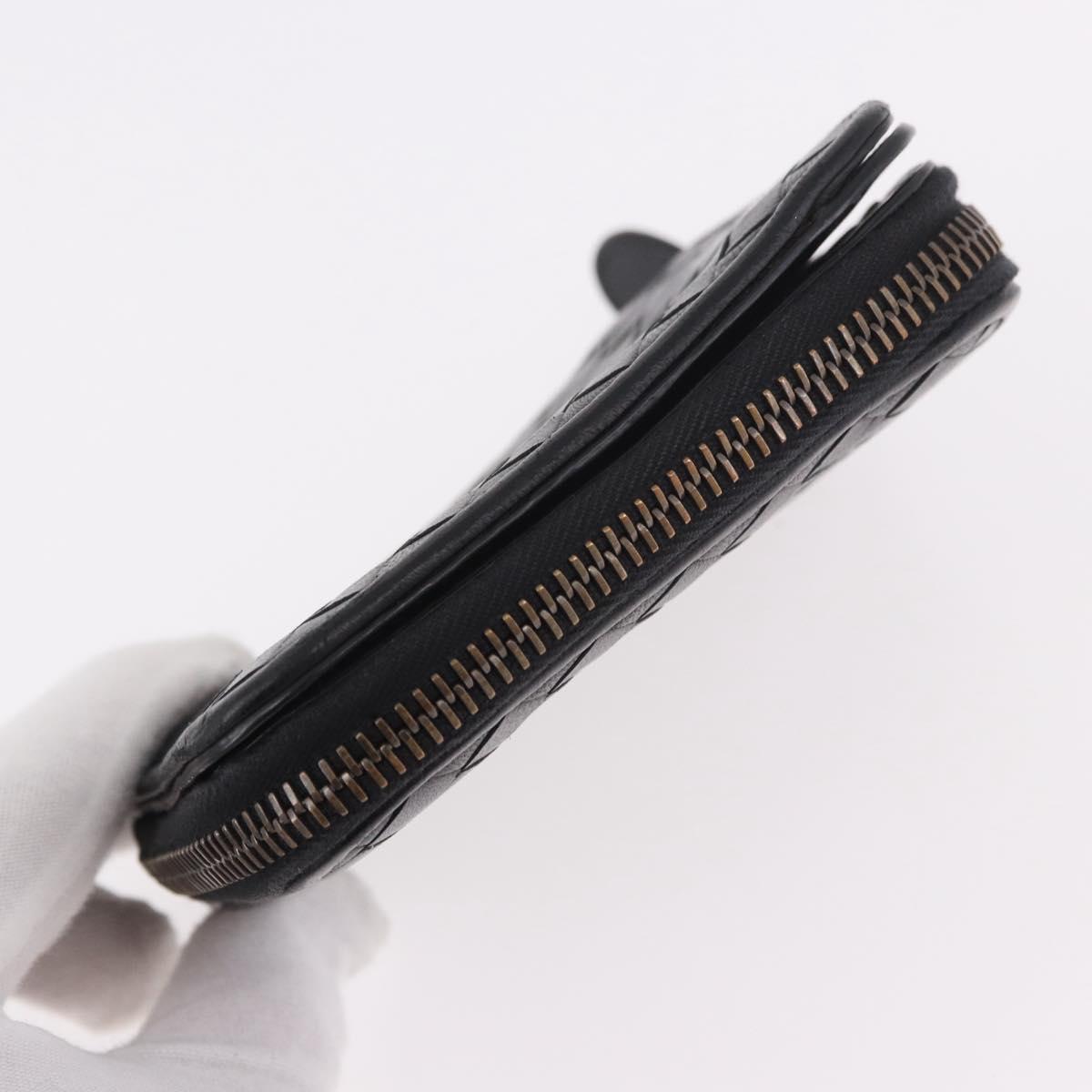 BOTTEGA VENETA INTRECCIATO Wallet Leather Black Auth 189385A
