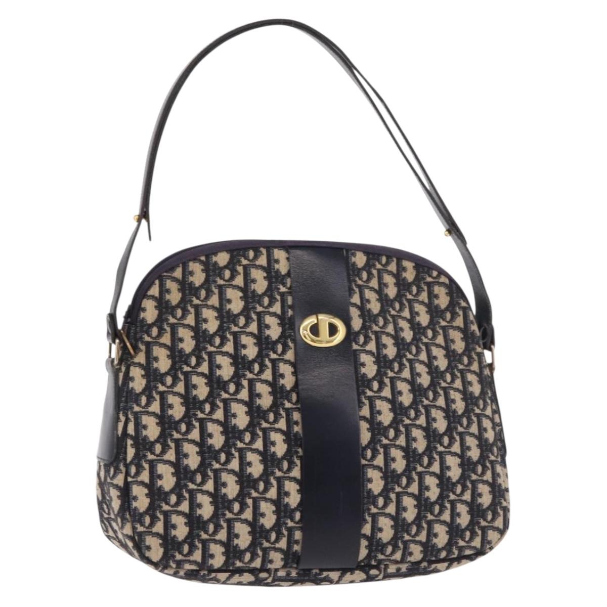 Christian Dior Trotter Canvas Shoulder Bag Navy Gold Auth 189386A