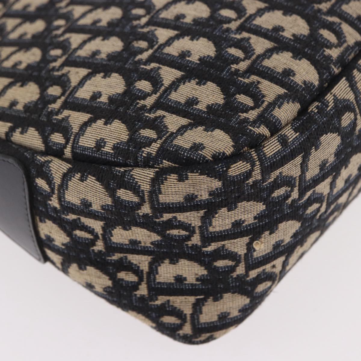 Christian Dior Trotter Canvas Shoulder Bag Navy Gold Auth 189386A