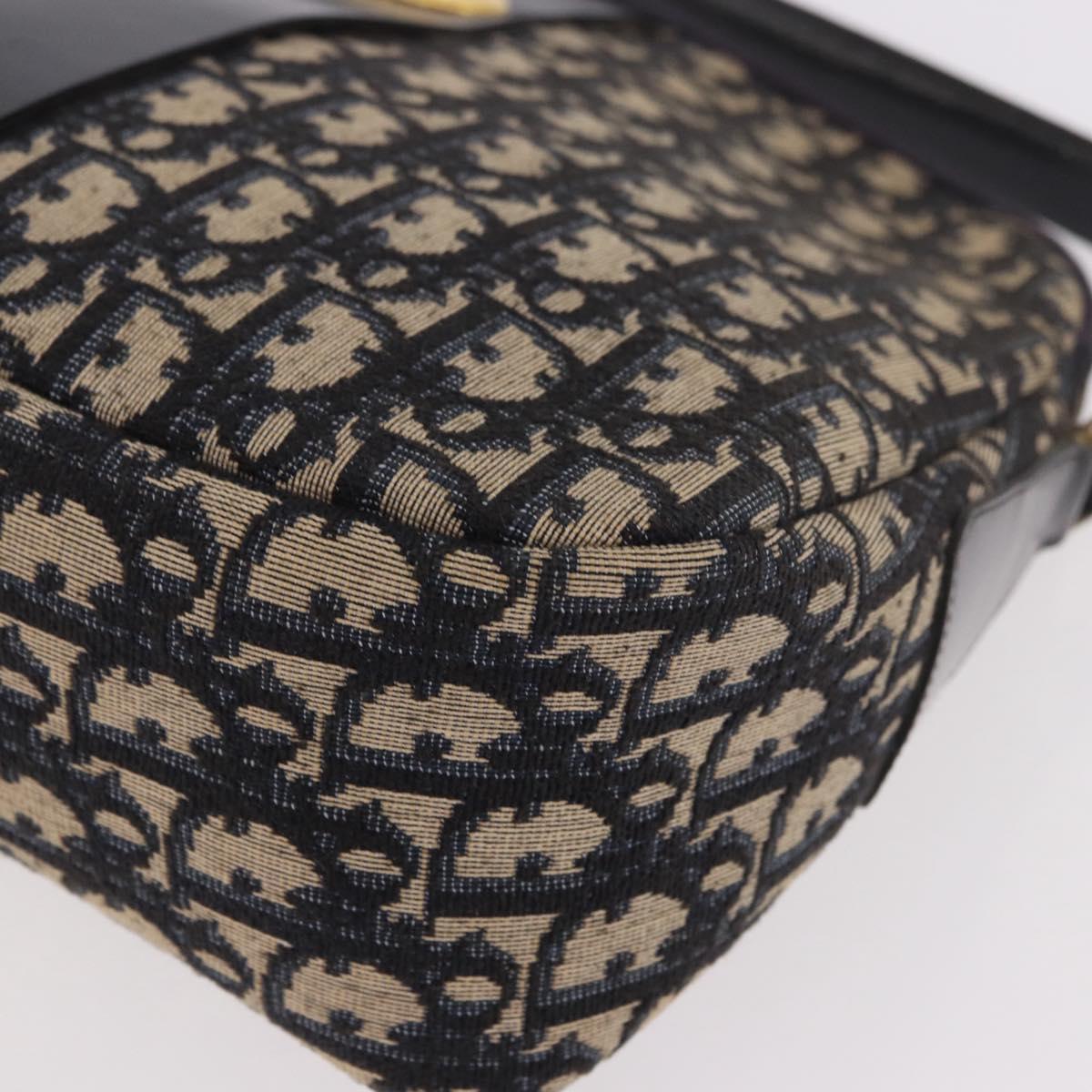 Christian Dior Trotter Canvas Shoulder Bag Navy Gold Auth 189386A