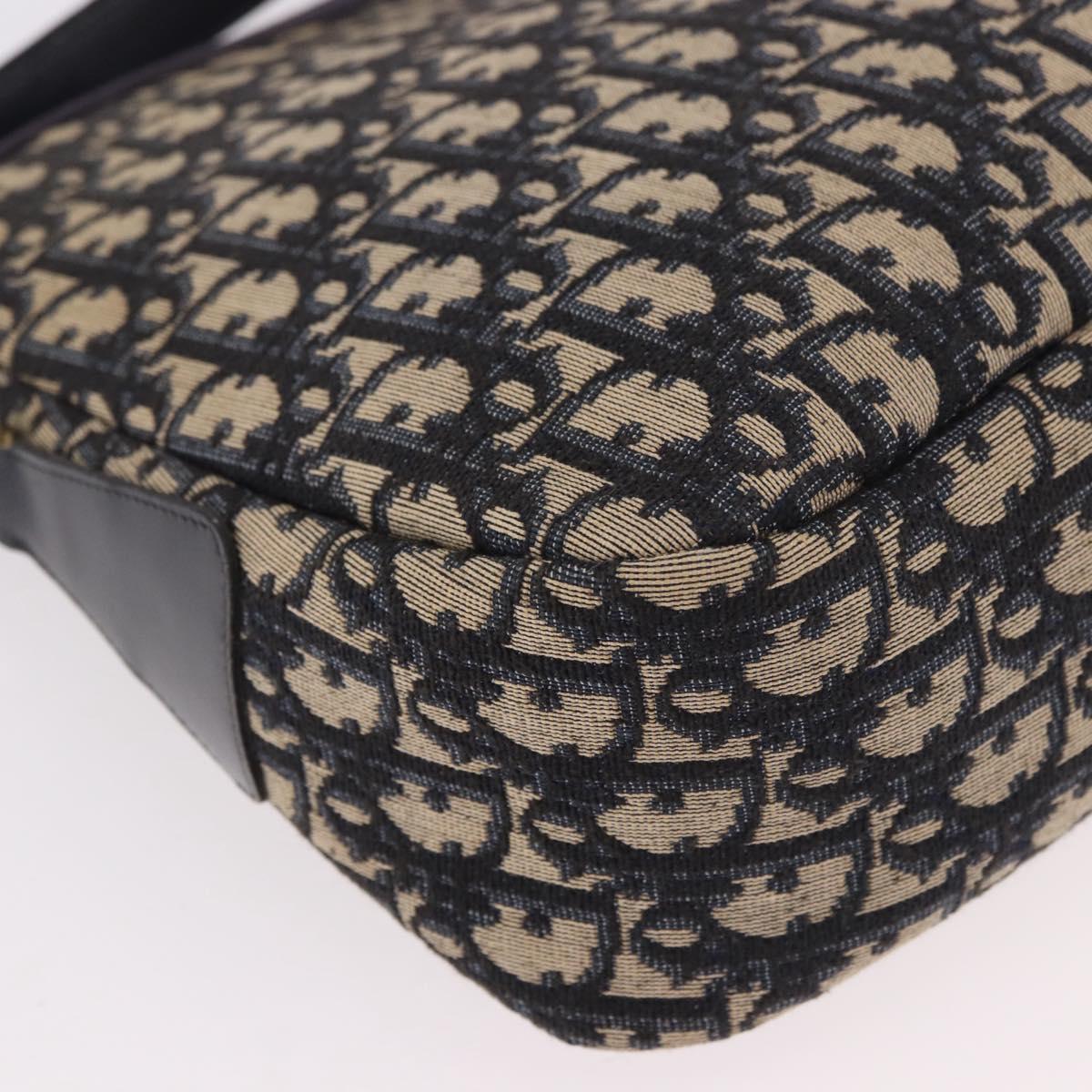 Christian Dior Trotter Canvas Shoulder Bag Navy Gold Auth 189386A